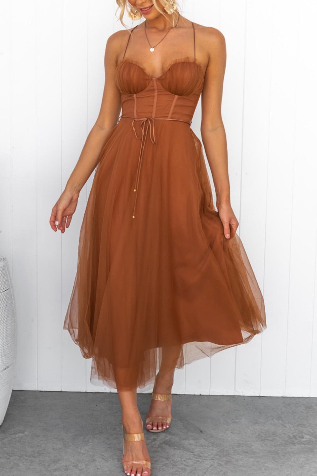 Mesh Corset Lace-up Cami Dress
