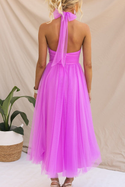 Mesh Halter Neck High Waist Maxi Dress