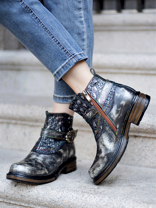 Soffia | Meteorite Embossed Leather Chelsea Boot