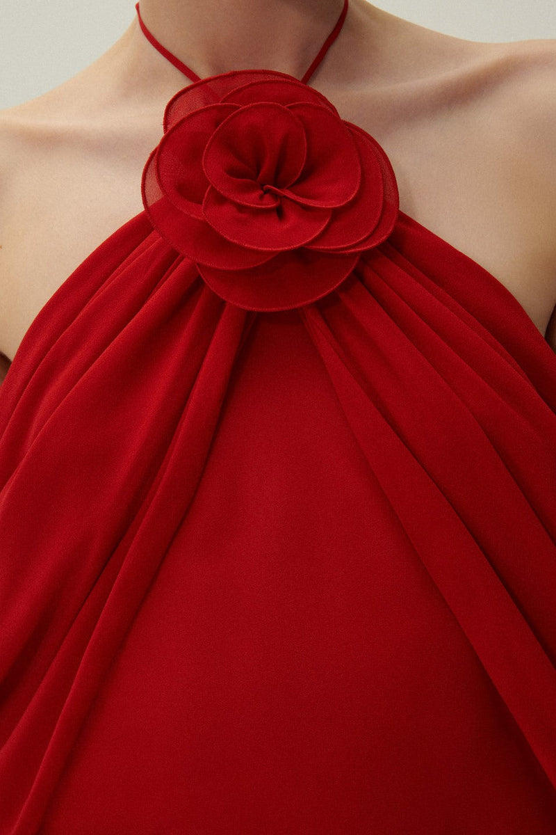 Milan Flower Halter Backless Maxi Dress