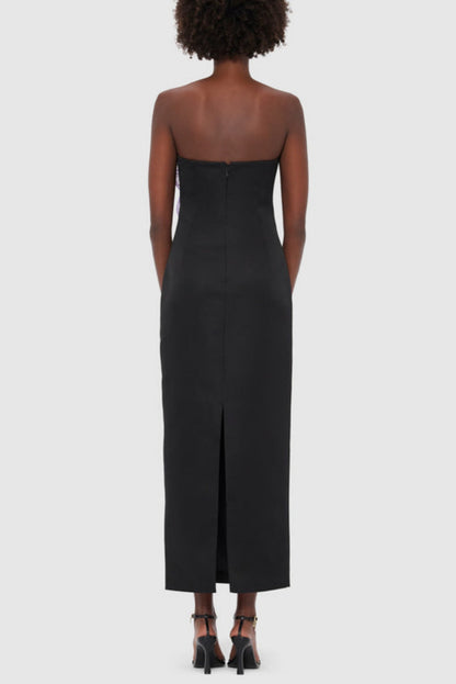 Mimoza Appliqué Strapless Midi Dress - Black