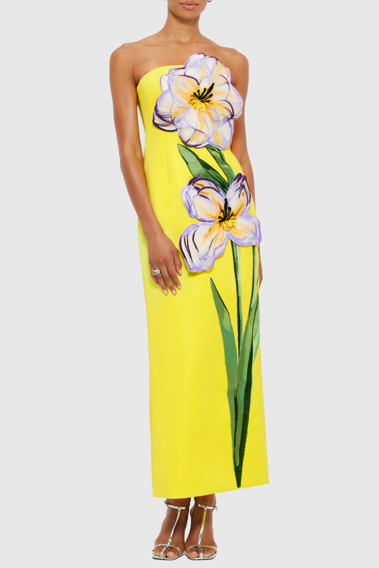 Mimoza Appliqué Strapless Midi Dress - Yellow
