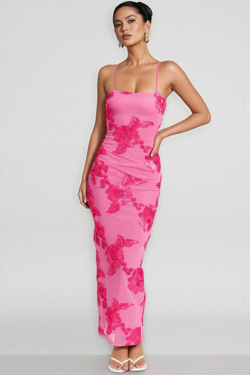 Cedrp Pink Embroidered Sleeveless Maxi Dress