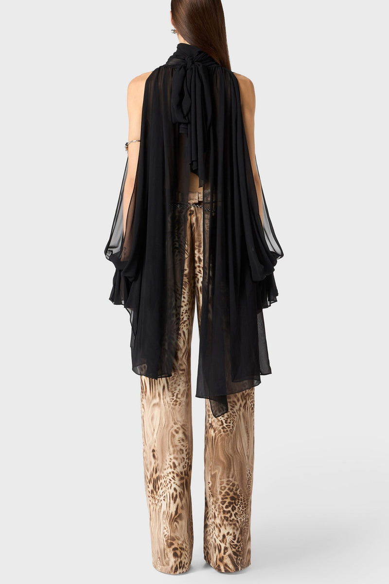 Mistee Asymmetric Slit-sleeve Blouse - Black