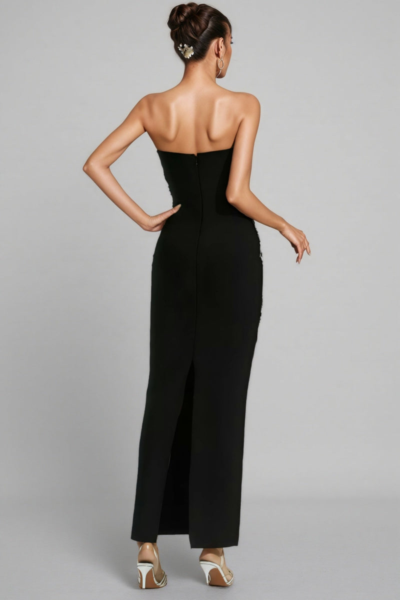 Elioed Black Beading Mesh Bandage Maxi Dress