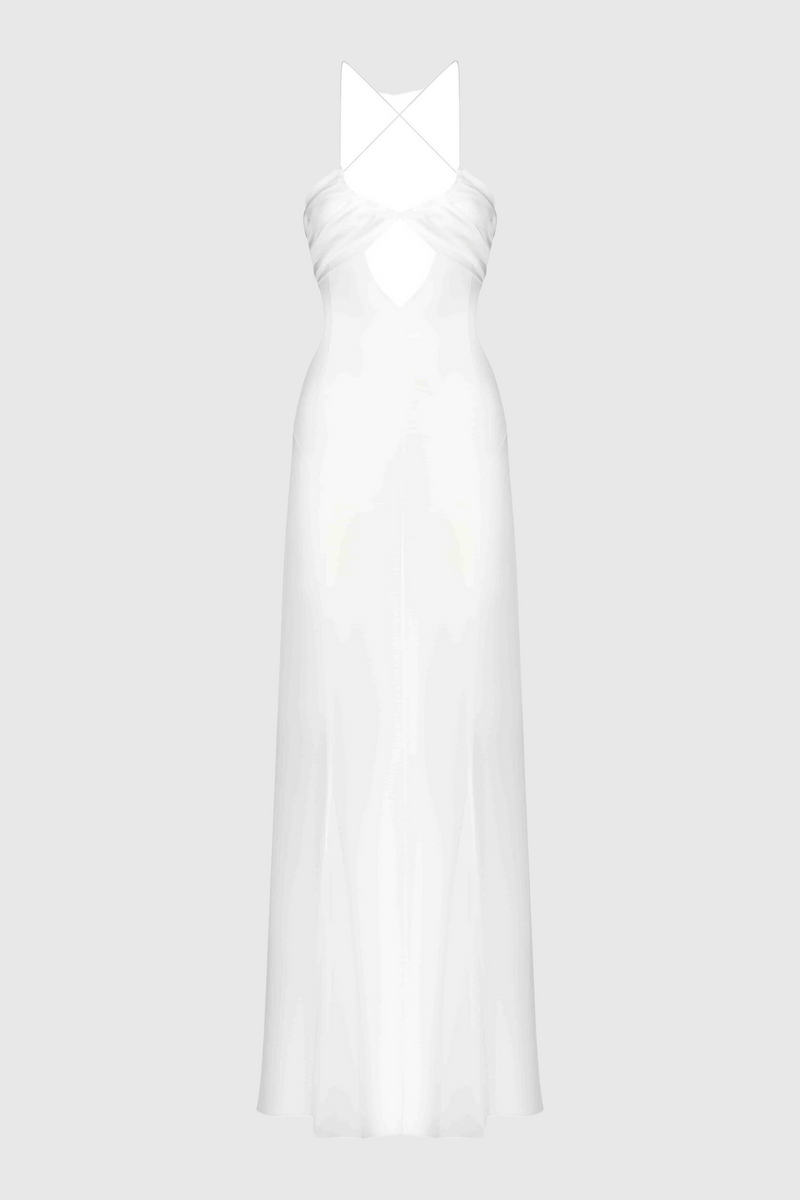 Natane Chiffon Cutout Backless Maxi Dress - White