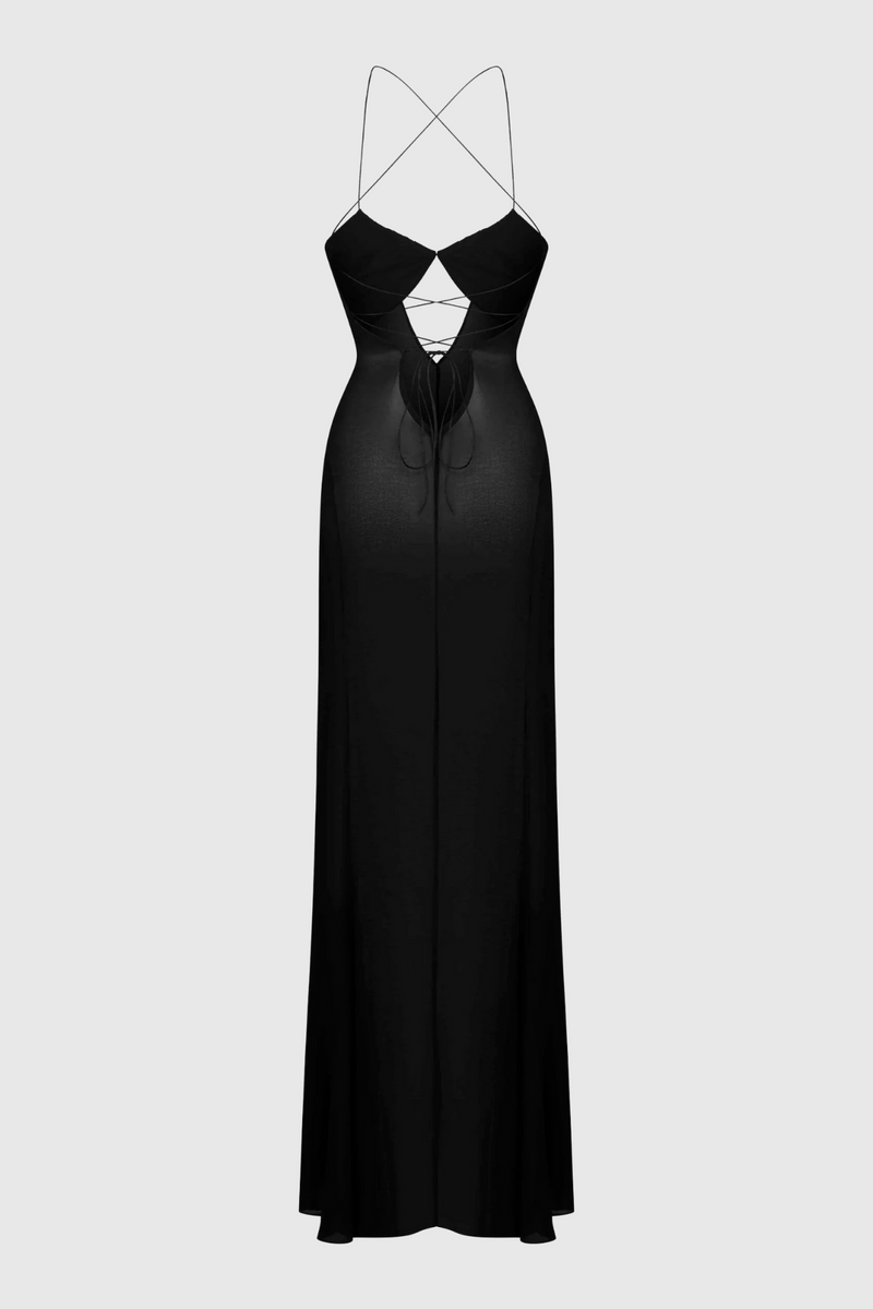 Natane Chiffon Cutout Backless Maxi Dress - Black