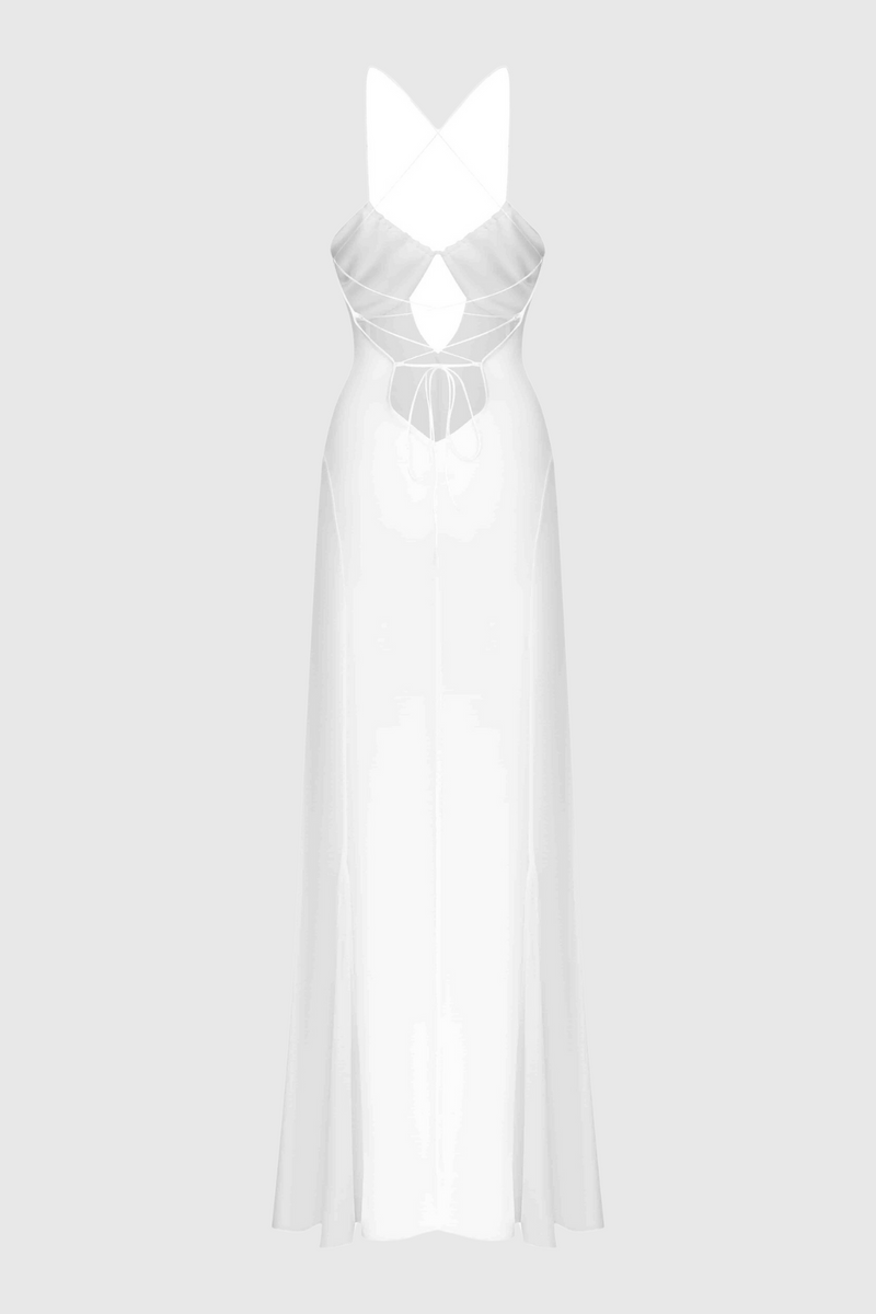 Natane Chiffon Cutout Backless Maxi Dress - White