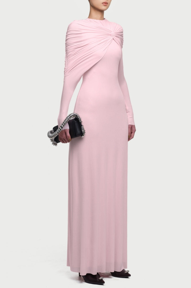 Natosha Ruched Knot Cape Maxi Dress - Pink