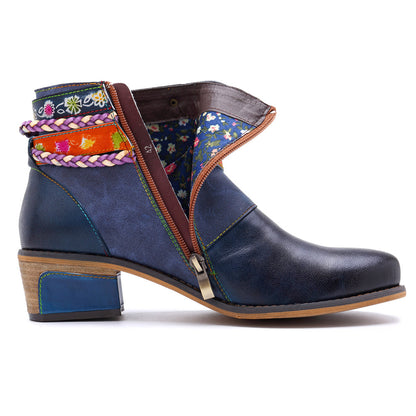 Soffia | Genuine Leather Woven Multi-strap Flat Ankle Boots