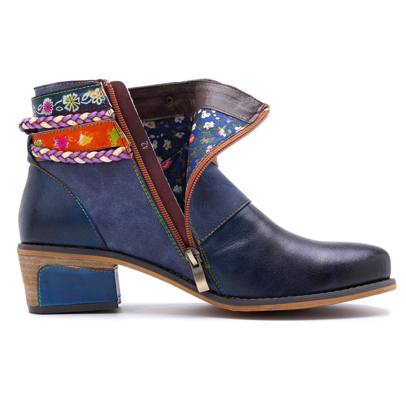 Soffia | Genuine Leather Woven Multi-strap Flat Ankle Boots