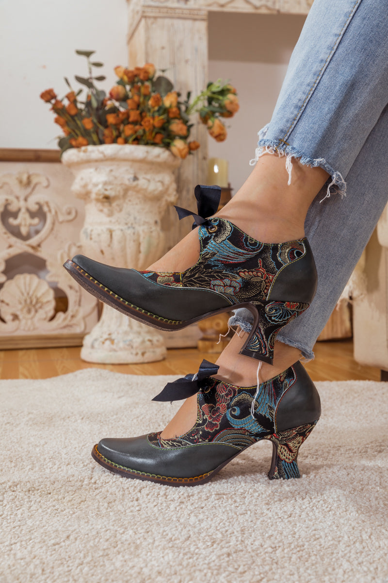 Soffia | Lace Bow Navy Leather Mary Jane Pump