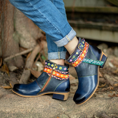 Soffia | Genuine Leather Woven Multi-strap Flat Ankle Boots
