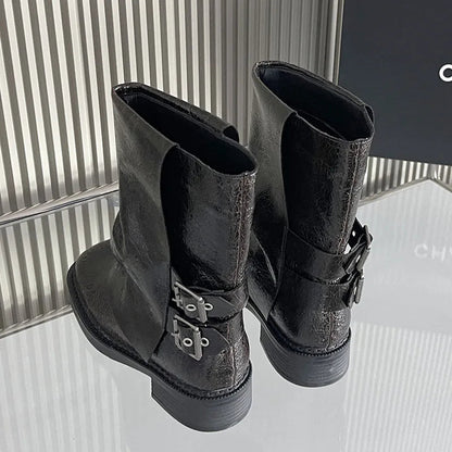 New Square Toe Buckled Slip on Modern Winter Ankle Boot