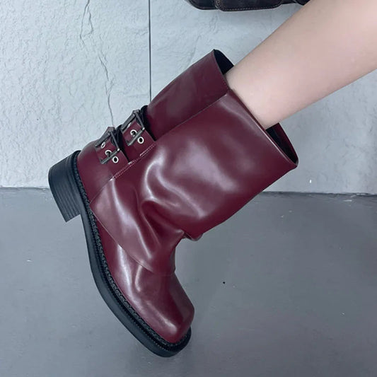 New Square Toe Buckled Slip on Modern Winter Ankle Boot
