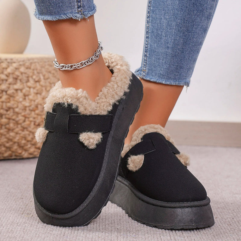 New Winter Boken Shoes Plush Retro Bean Shoes Cotton Flat Sole Slippers Platform Boots