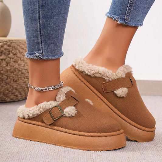New Winter Boken Shoes Plush Retro Bean Shoes Cotton Flat Sole Slippers Platform Boots