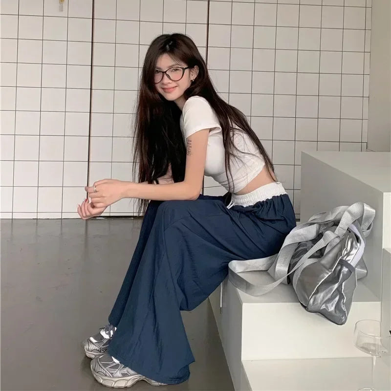 Patchwork Wide Leg Drape Straight Pant