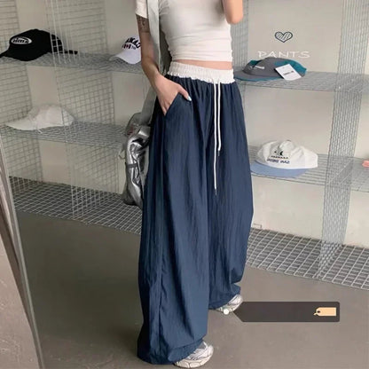 Patchwork Wide Leg Drape Straight Pant