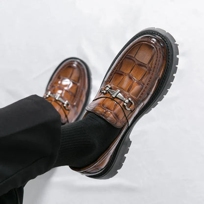 British Style Black Brown Pu Leather Slip on Comfort Flats Loafers
