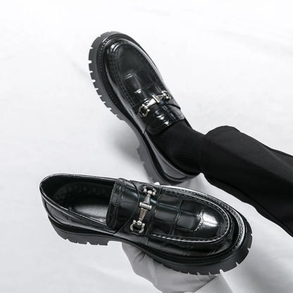 British Style Black Brown Pu Leather Slip on Comfort Flats Loafers