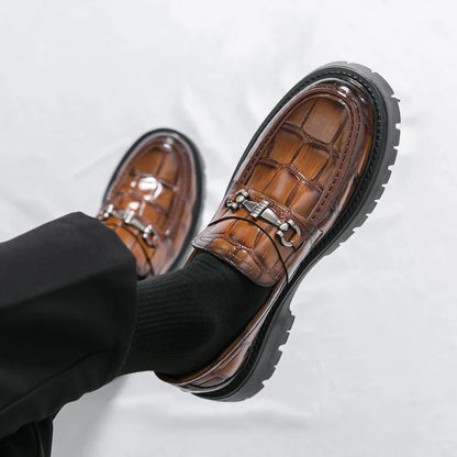 British Style Black Brown Pu Leather Slip on Comfort Flats Loafers