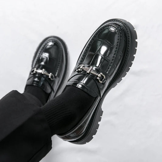 British Style Black Brown Pu Leather Slip on Comfort Flats Loafers