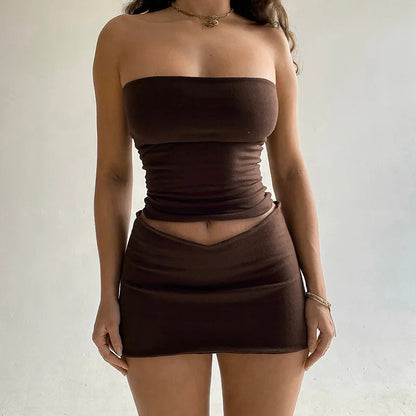 Sleeveless Tube Crop Matching Beach Skirt