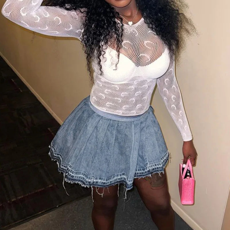 Dressbetty - Blue Denim Bodycon High Waist Mini Skirt