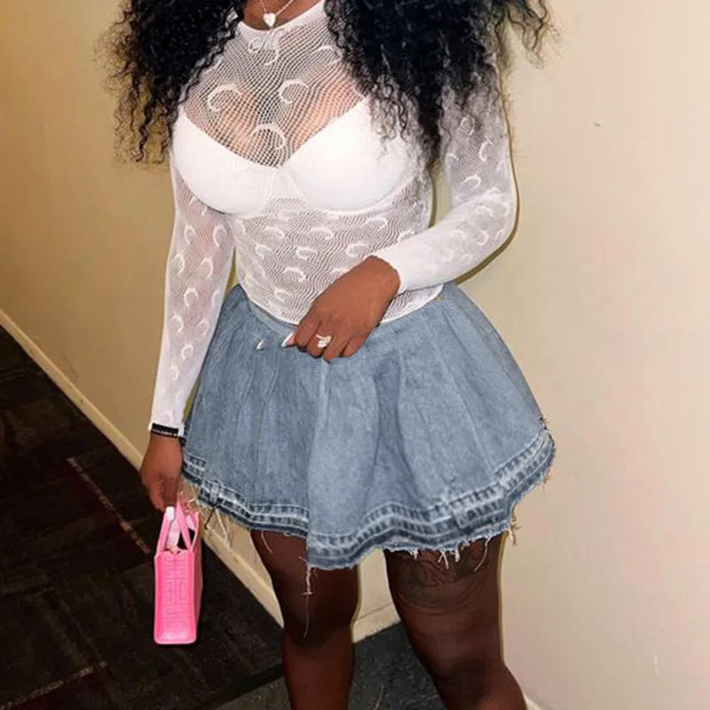 Dressbetty - Blue Denim Bodycon High Waist Mini Skirt