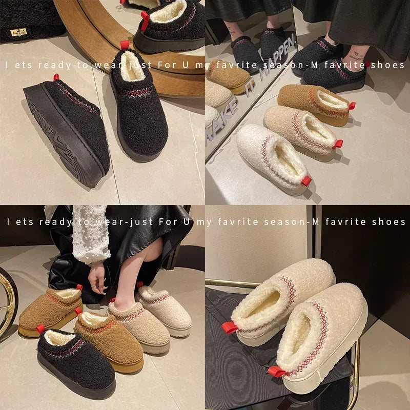 New Warm Fur Ankle Boots Flats Platform Slippers Plush Flip Flops Winter Cotton Shoes for Brand Design Snow Botas