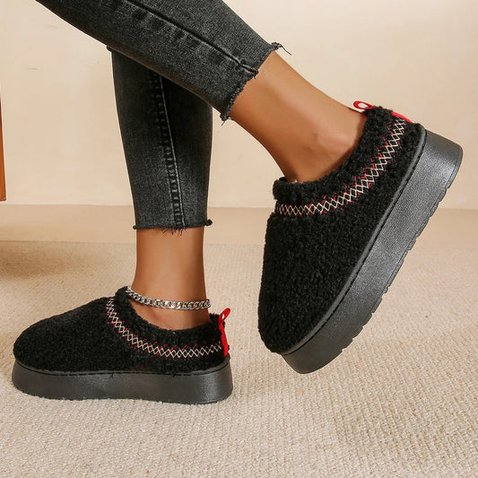 New Warm Fur Ankle Boots Flats Platform Slippers Plush Flip Flops Winter Cotton Shoes for Brand Design Snow Botas