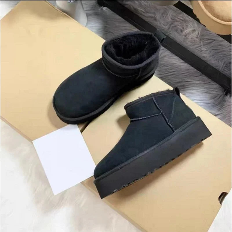 New Winter Short Plush Warm Snow Boots Flats Shoes Suede Fur Chelsea Ankle Boots Platform Shoes Botas Mujer