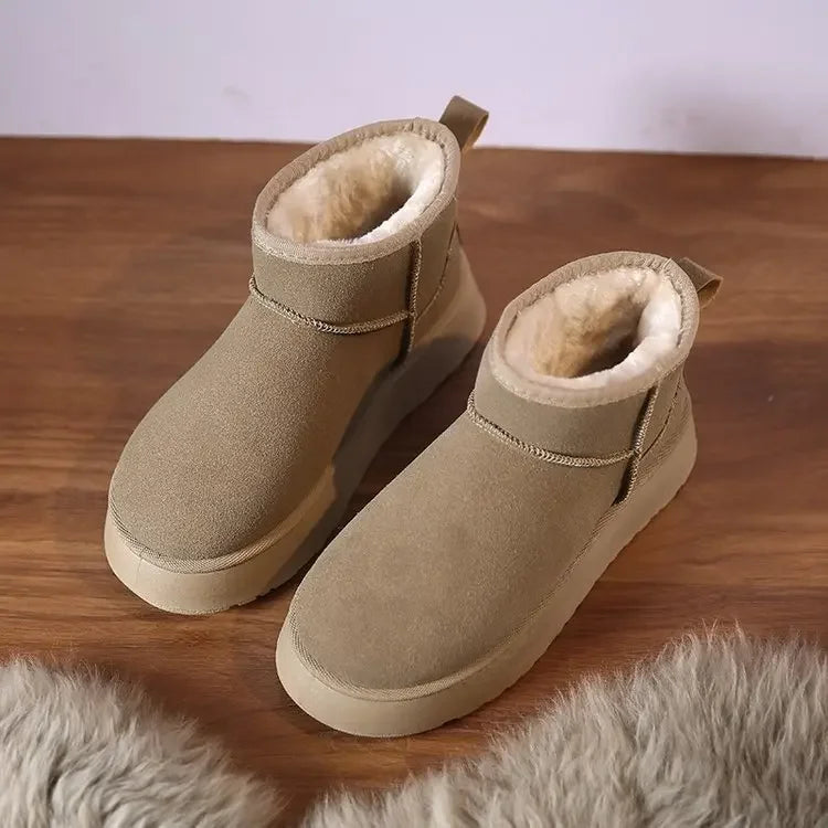 New Winter Short Plush Warm Snow Boots Flats Shoes Suede Fur Chelsea Ankle Boots Platform Shoes Botas Mujer