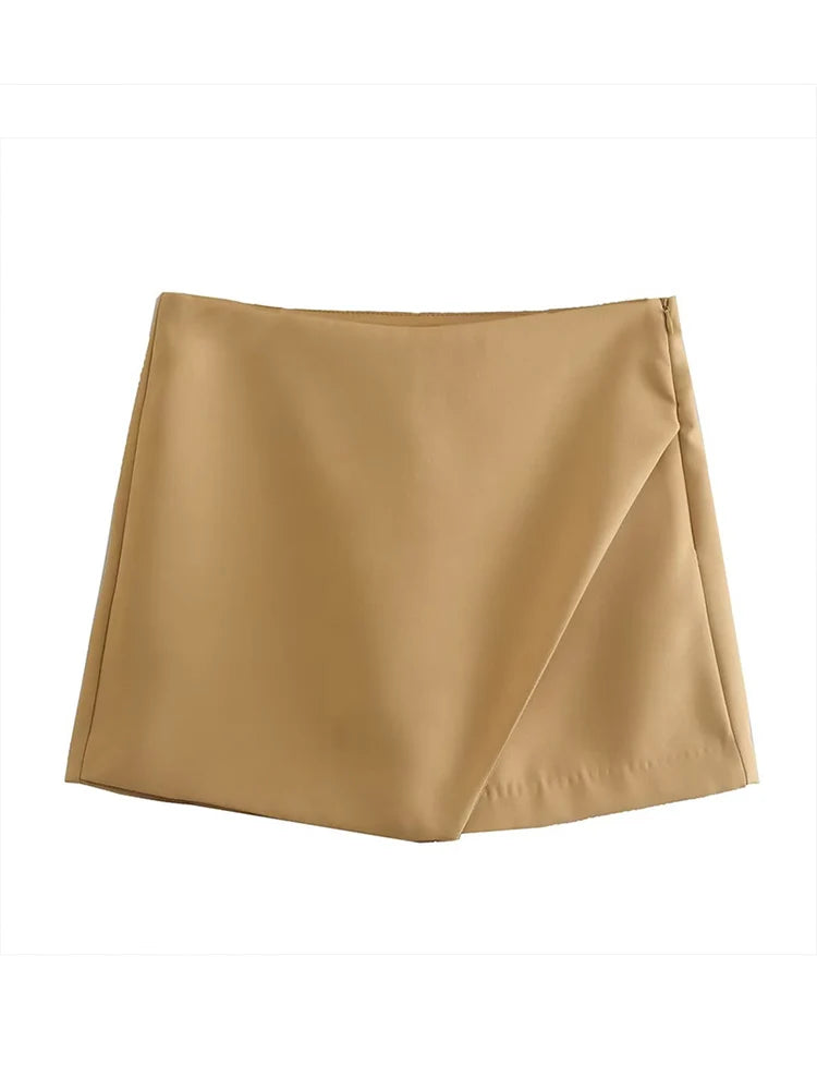 New Candy Color Asymmetrical Shorts Skirts Lady Zipper Fly Pockets Hot Shorts Pantalone