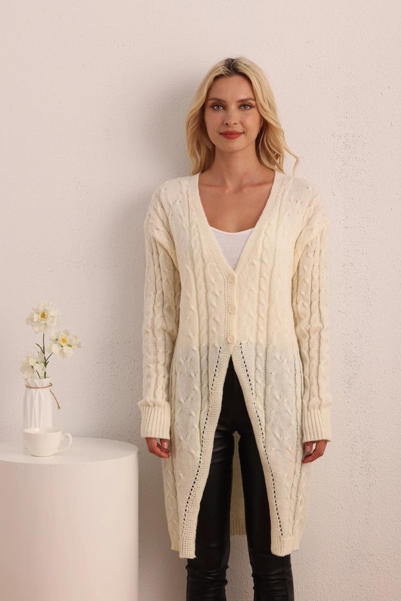 New Long Knitted Long-sleeved Twist Button Cardigan