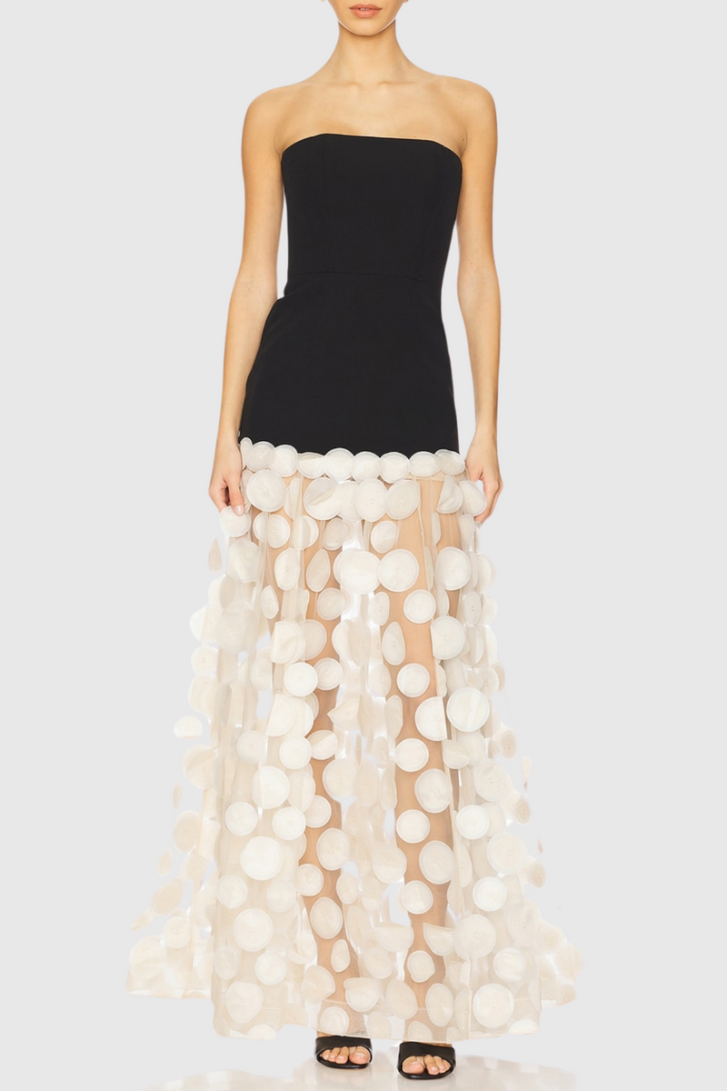 Nodin Strapless Dot Mesh Maxi Dress - Beige