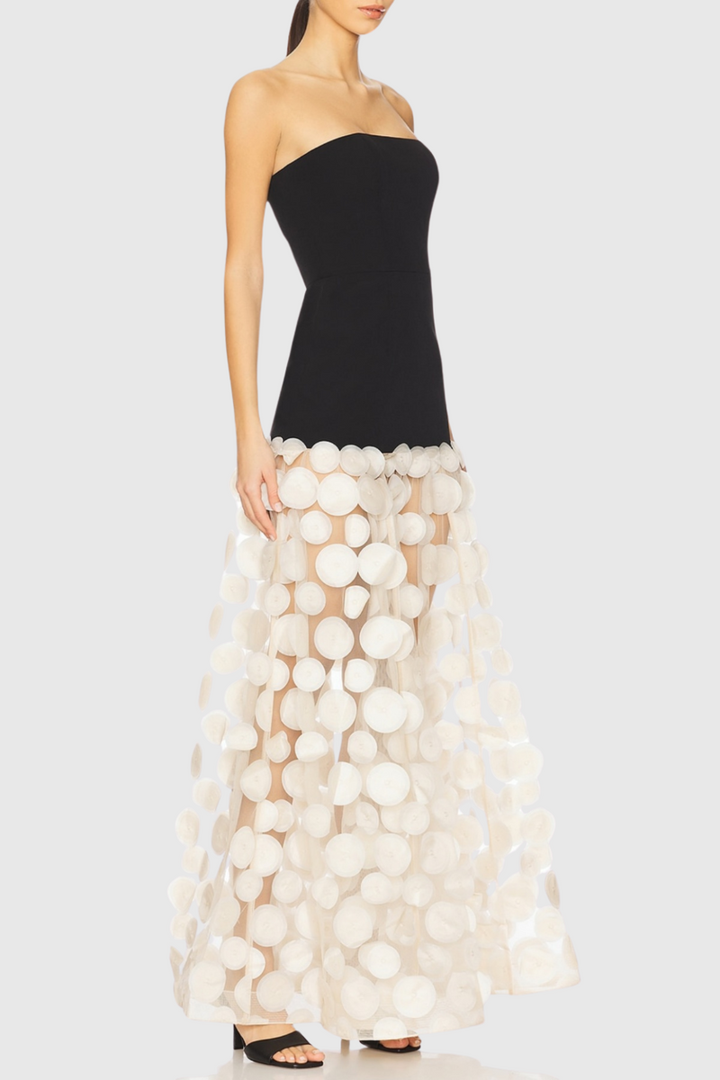 Nodin Strapless Dot Mesh Maxi Dress - Beige
