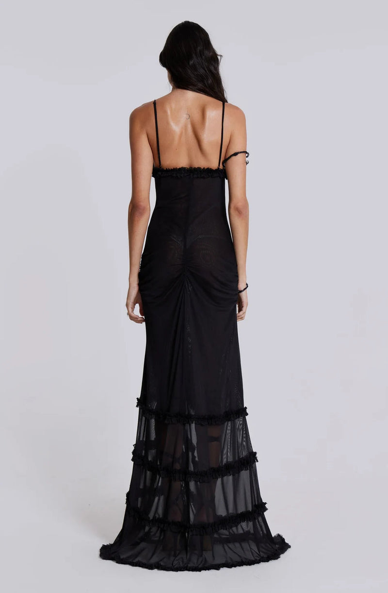 Norah Printed Maxi Dress - Black