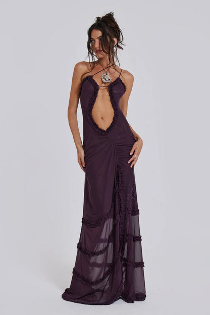 Norah Printed Maxi Dress - Black