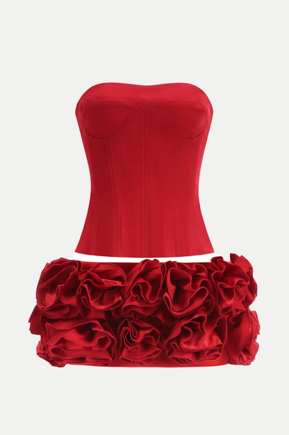 Nuala Lace Up Two Piece Set - Red