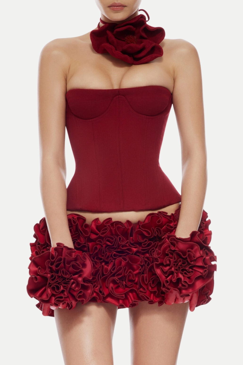Nuala Lace Up Two Piece Set - Red
