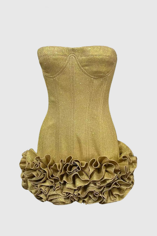 Nuala Glitter Strapless Mini Dress - Gold