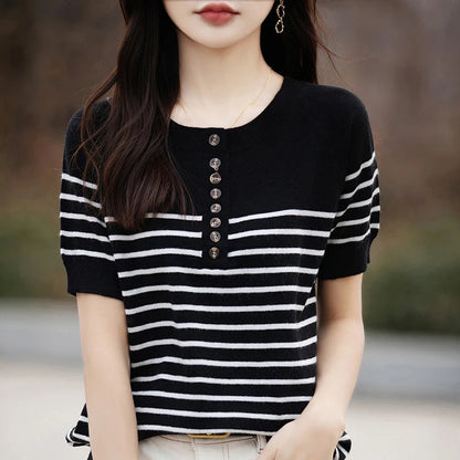 O-neck Stripe Summer Short Thin Knit Sweater