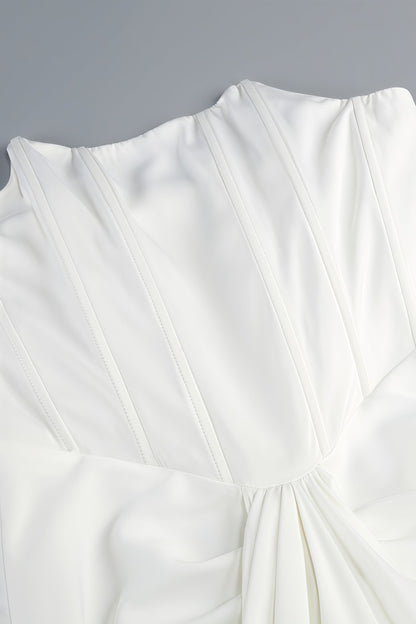 Tovarl White Plunge Fishbone Maxi Dress