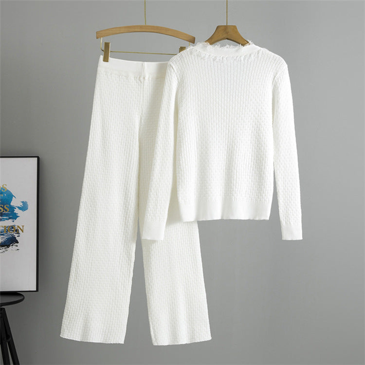 White – Color Slim-fit Knit Two Piece Set