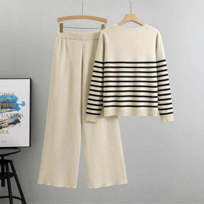 Apricot - Striped Knitted Two Piece Set