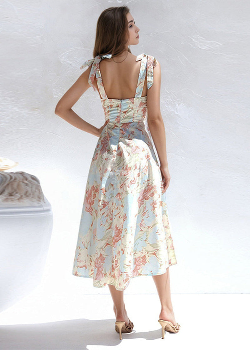 Aquarelle Dress – Soft Blue Tie-shoulder Midi
