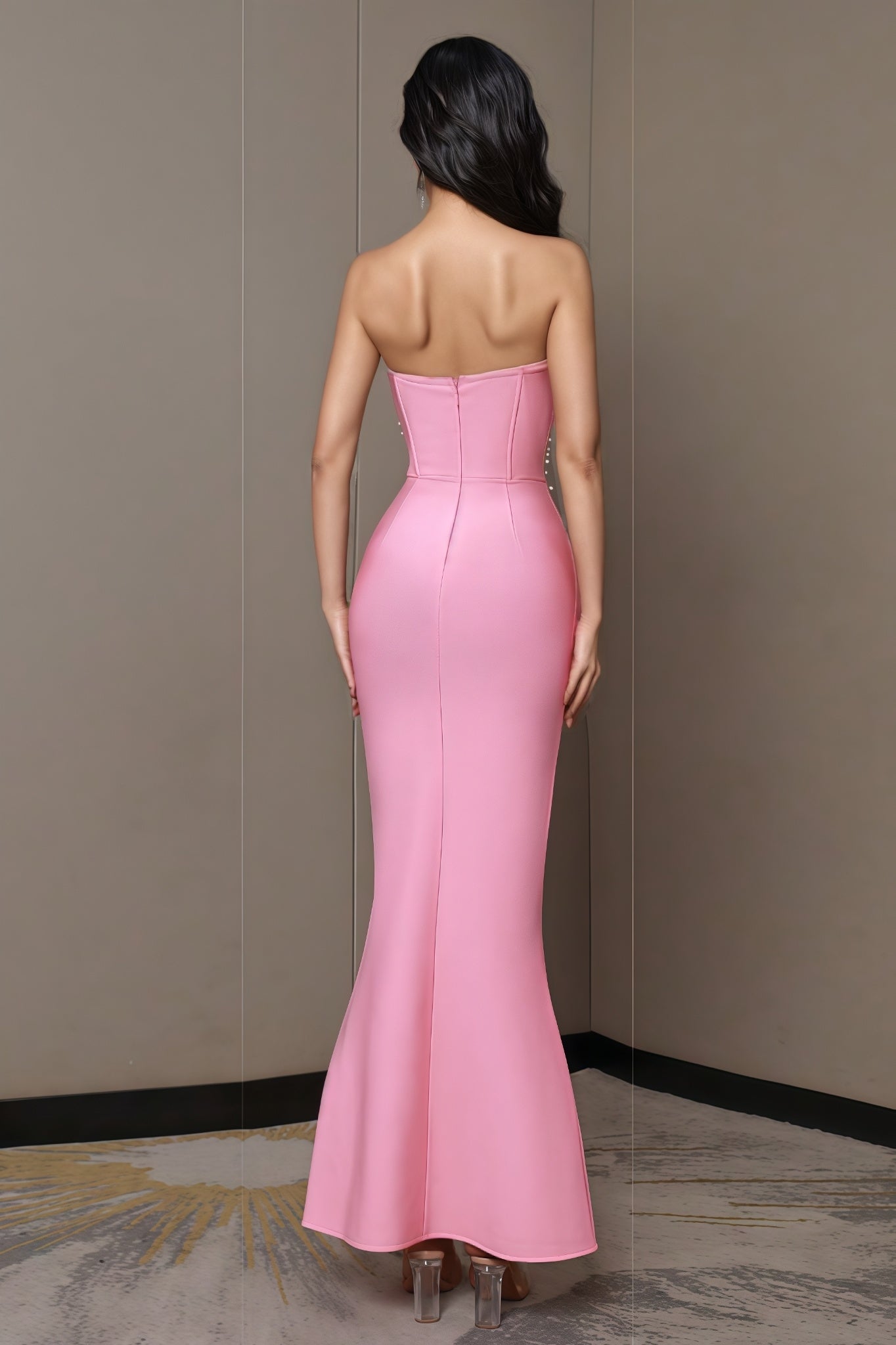 Riza Pink Beaded Bandage Maxi Dress