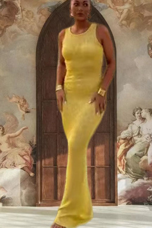 Consonak U Neck Sleeveless Sequin Bodycon Maxi Dress